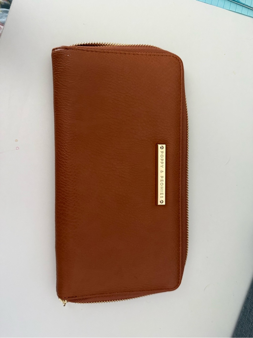 Poppy and Peonies Zip Around Travel Wallet - Brown